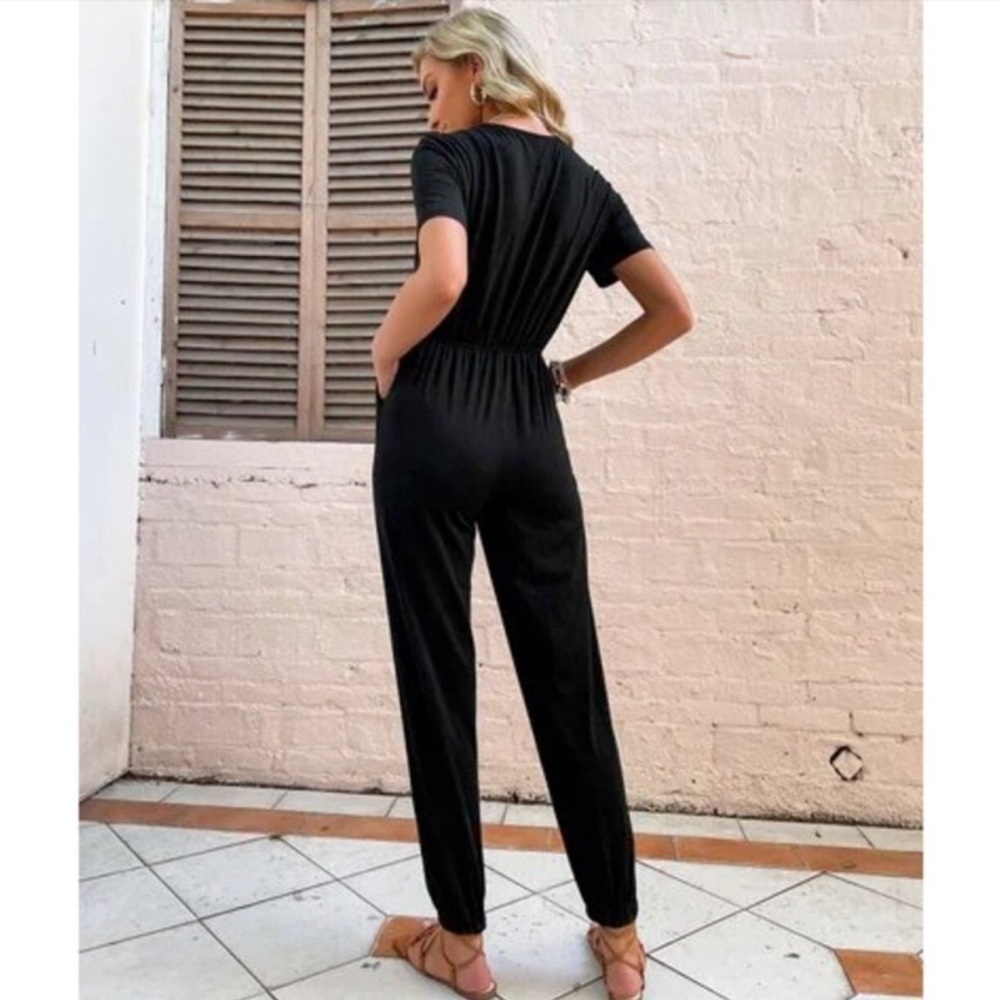 Boden Black Jersey Surplus Wrap Jumpsuit size: US 6R - Picture 2 of 13